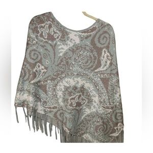 Chico Shaw Sweater Blue Gray‎ Fringe Size Small/Med